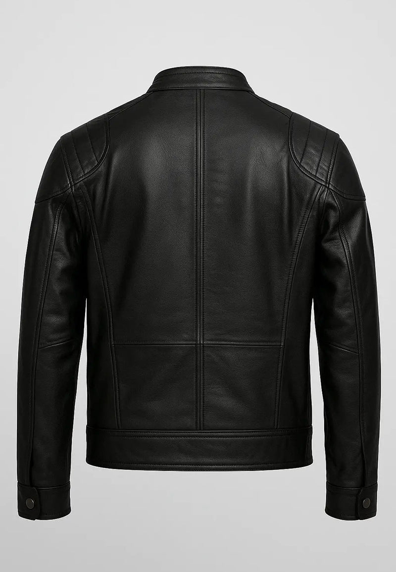 Biker Mens Vintage Black Genuine Sheepskin Leather Jacket