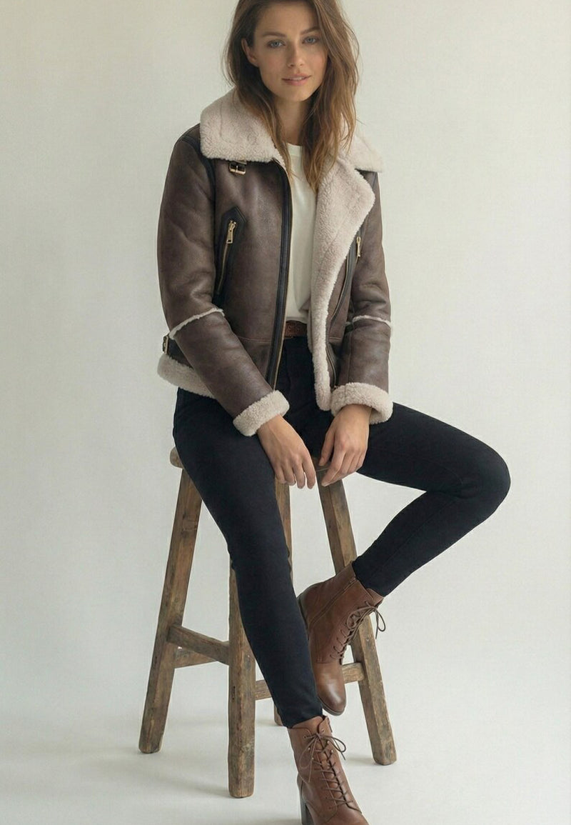 brown shearling jacket-brown leather vintage jacket-brown genuine leather shearling jacket-brown genuine leather shearling jacket-retro brown leather jacket-shearling leather jacket womens-oversized shearling jacket-brown shearling leather jacket-vintage oversized leather jacket-women's shearling bomber jacket-relaxed fit jacket-shearling bomber jacket womens-shearling leather jacket women-leather jacket with shearling collar-women's vintage brown leather jacket