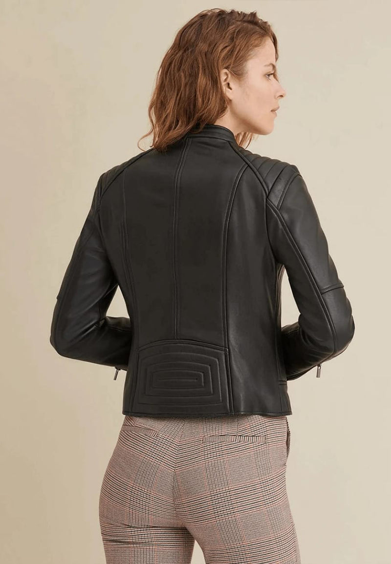 Women's Black Motorcycle Lambskin Leather Biker Jacket