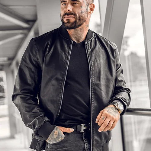 Bomber jacket-Leather bomber jacket-Men's bomber jacket