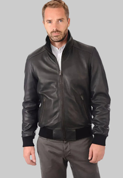 Black Vintage Mens Bomber Lambskin Leather Aviator Jacket