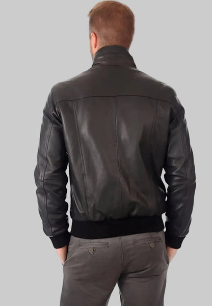 Black Vintage Mens Bomber Lambskin Leather Aviator Jacket
