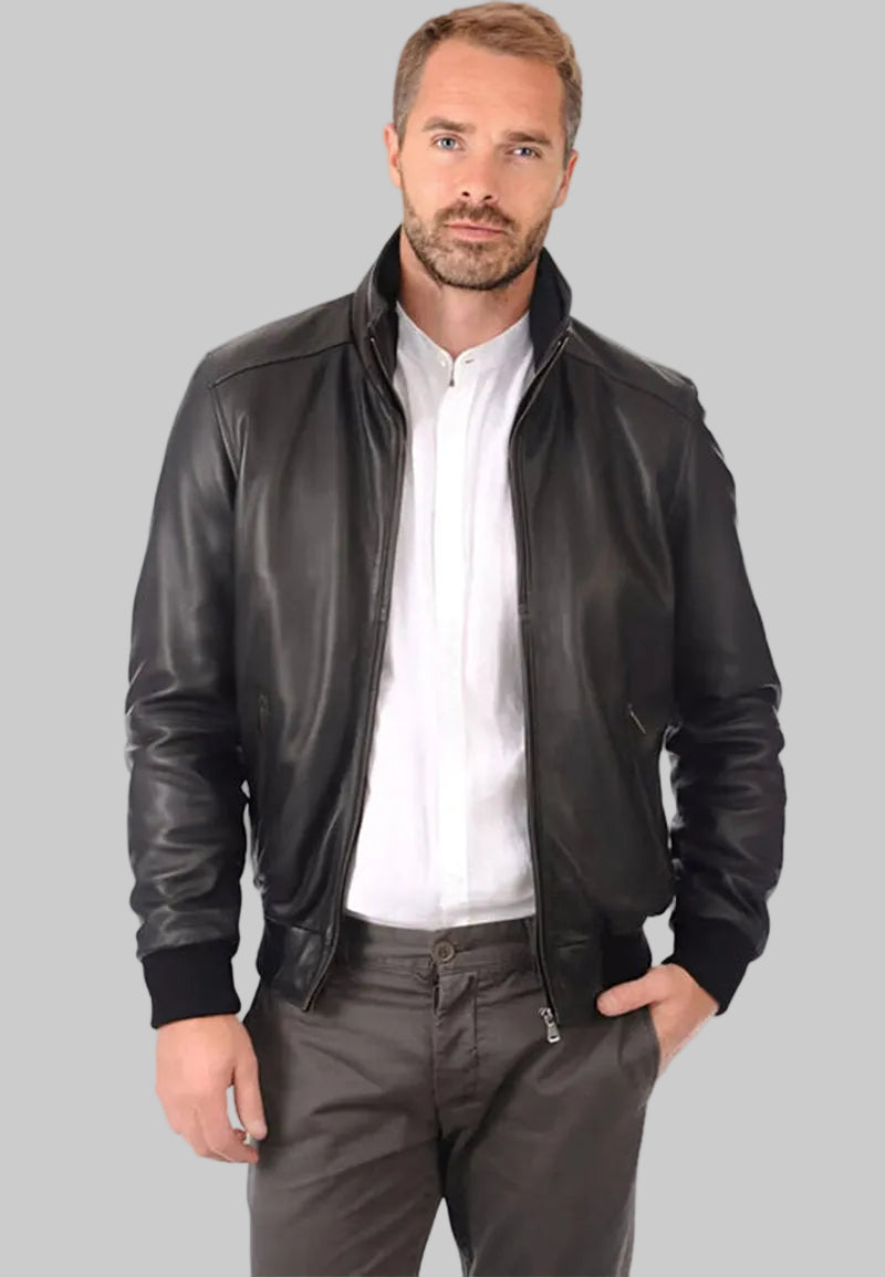 Black Vintage Mens Bomber Lambskin Leather Aviator Jacket
