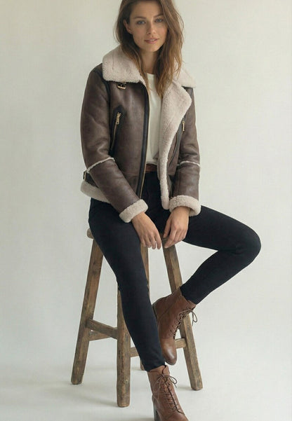 brown shearling jacket-brown leather vintage jacket-brown genuine leather shearling jacket-brown genuine leather shearling jacket-retro brown leather jacket-shearling leather jacket womens-oversized shearling jacket-brown shearling leather jacket-vintage oversized leather jacket-women's shearling bomber jacket-relaxed fit jacket-shearling bomber jacket womens-shearling leather jacket women-leather jacket with shearling collar-women's vintage brown leather jacket