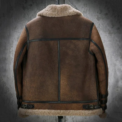 Brown Mens Vintage Flight Aviator Shearling Sheepskin B3 Bomber Jacket