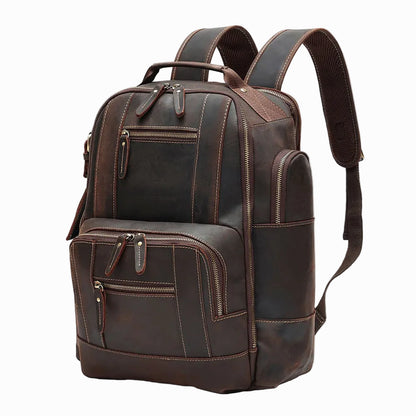 Handmade Brown Sheepskin leather backpack on a light gray background