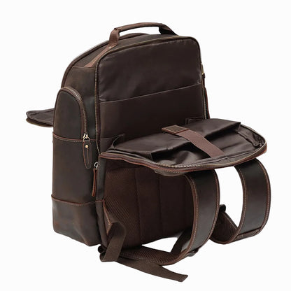 Handmade Brown sheepskin leather backpack on a white background