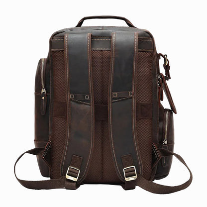 Handmade Brown Sheepskin leather backpack on a light gray background