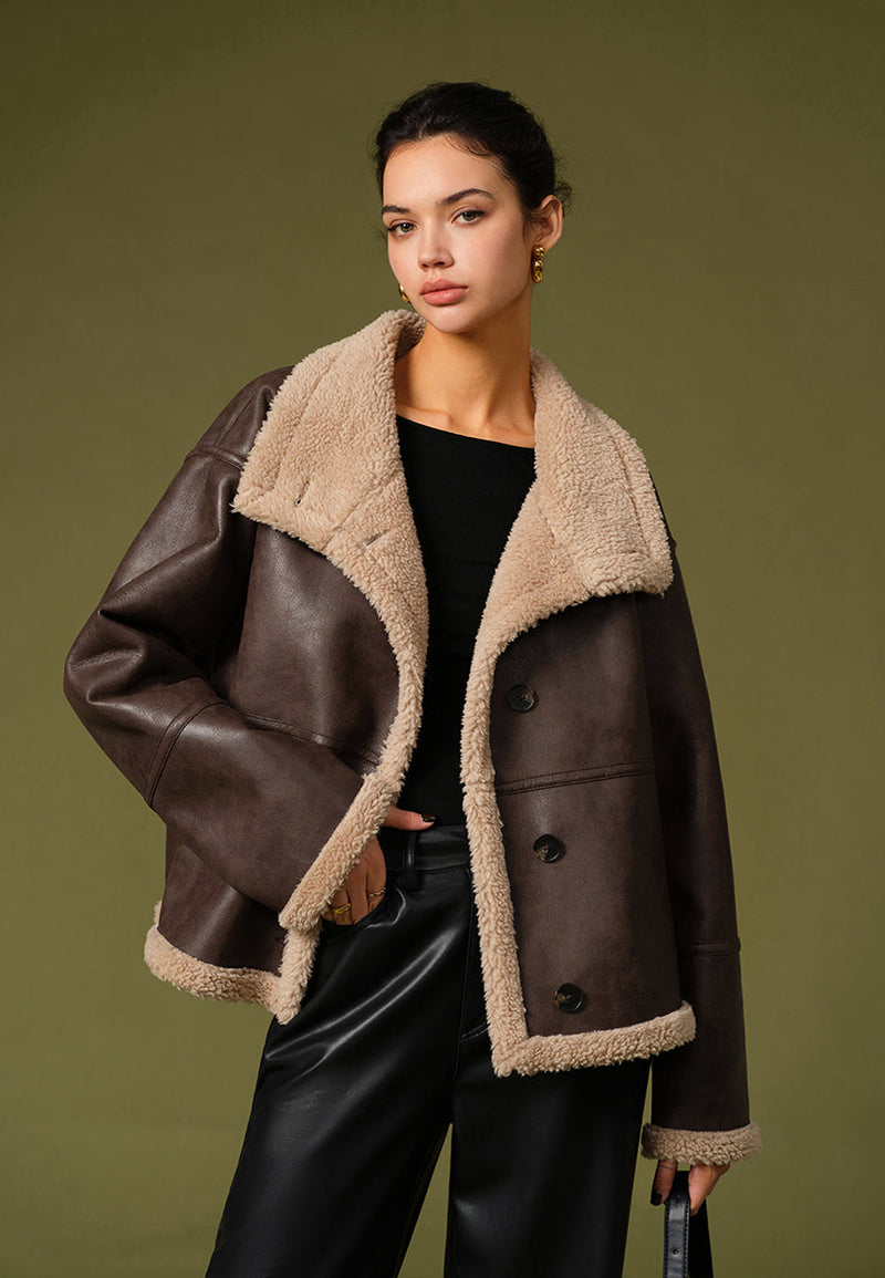 brown shearling jacket-brown leather vintage jacket-brown genuine leather shearling jacket-brown genuine leather shearling jacket-retro brown leather jacket-shearling leather jacket womens-oversized shearling jacket-brown shearling leather jacket-vintage oversized leather jacket-women's shearling bomber jacket-relaxed fit jacket-shearling bomber jacket womens-shearling leather jacket women-leather jacket with shearling collar-women's vintage brown leather jacket