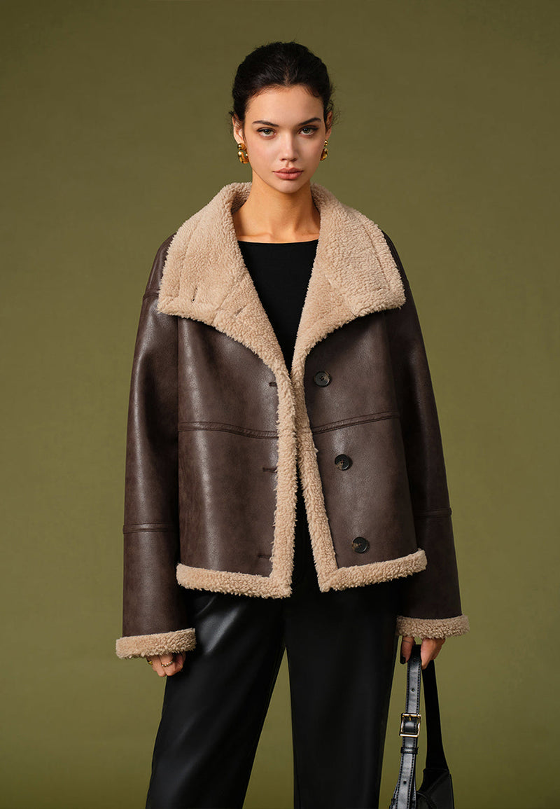 brown shearling jacket-brown leather vintage jacket-brown genuine leather shearling jacket-brown genuine leather shearling jacket-retro brown leather jacket-shearling leather jacket womens-oversized shearling jacket-brown shearling leather jacket-vintage oversized leather jacket-women's shearling bomber jacket-relaxed fit jacket-shearling bomber jacket womens-shearling leather jacket women-leather jacket with shearling collar-women's vintage brown leather jacket