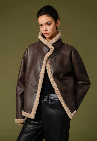 brown shearling jacket-brown leather vintage jacket-brown genuine leather shearling jacket-brown genuine leather shearling jacket-retro brown leather jacket-shearling leather jacket womens-oversized shearling jacket-brown shearling leather jacket-vintage oversized leather jacket-women's shearling bomber jacket-relaxed fit jacket-shearling bomber jacket womens-shearling leather jacket women-leather jacket with shearling collar-women's vintage brown leather jacket