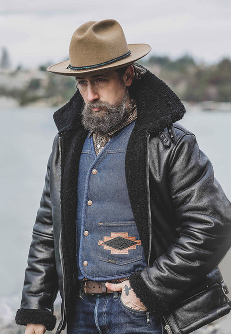 Men's Aviator Black Vintage Genuine Sheepskin Shearling Leather Jacket