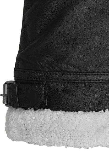 Men's RAF Black Aviator Real Shearling B3 Flight Sheepskin Leather Jacket