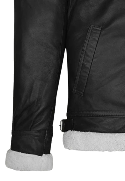 Men's RAF Black Aviator Real Shearling B3 Flight Sheepskin Leather Jacket