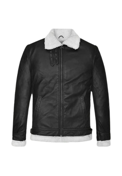 Men's RAF Black Aviator Real Shearling B3 Flight Sheepskin Leather Jacket