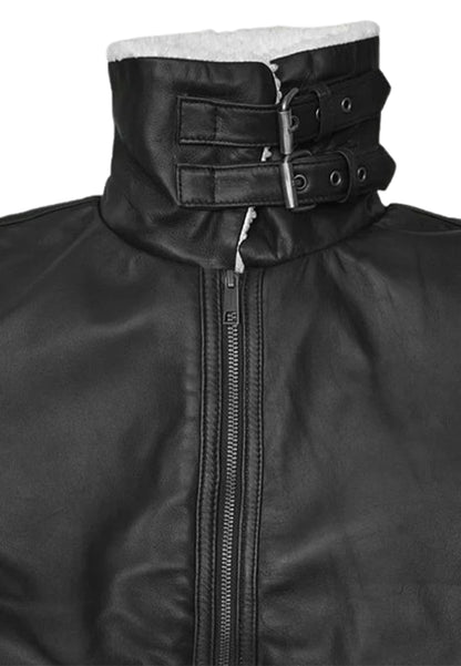 Men's RAF Black Aviator Real Shearling B3 Flight Sheepskin Leather Jacket