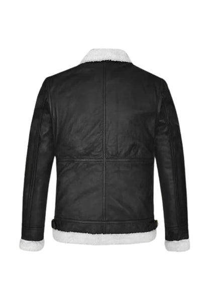 Men's RAF Black Aviator Real Shearling B3 Flight Sheepskin Leather Jacket