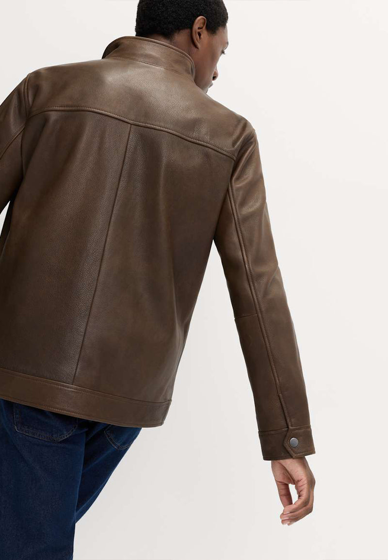 Mens Brown Bomber Genuine Sheepskin Leather Jacket