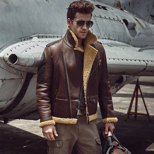 Mens Vintage 90s B3 Sheepskin Flight Aviator Shearling Bomber Jacket
