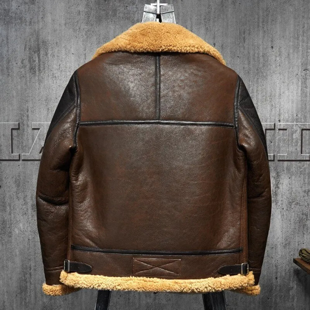 Mens Vintage Aviator Sheepskin Genuine Shearling B3 Bomber Jacket