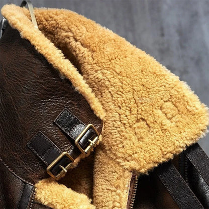 Mens Vintage Aviator Sheepskin Genuine Shearling B3 Bomber Jacket