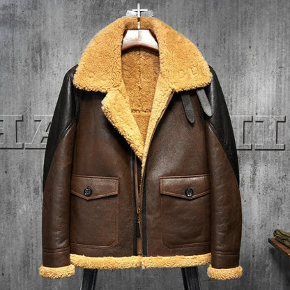Mens Vintage Aviator Sheepskin Genuine Shearling B3 Bomber Jacket