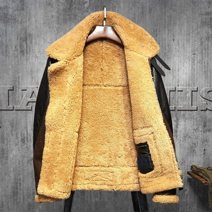 Mens Vintage Aviator Sheepskin Genuine Shearling B3 Bomber Jacket