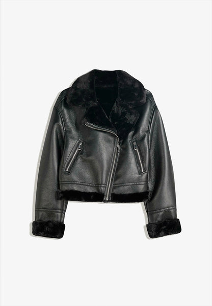shearling leather jacket womens-oversized shearling jacket-vintage oversized leather jacket-women's shearling bomber jacket-relaxed fit jacket-shearling bomber jacket womens-shearling leather jacket women-leather jacket with shearling collar-women's black shearling jacket-vintage black leather bomber jacket- black shearling leather jacket