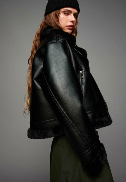 shearling leather jacket womens-oversized shearling jacket-vintage oversized leather jacket-women's shearling bomber jacket-relaxed fit jacket-shearling bomber jacket womens-shearling leather jacket women-leather jacket with shearling collar-women's black shearling jacket-vintage black leather bomber jacket- black shearling leather jacket