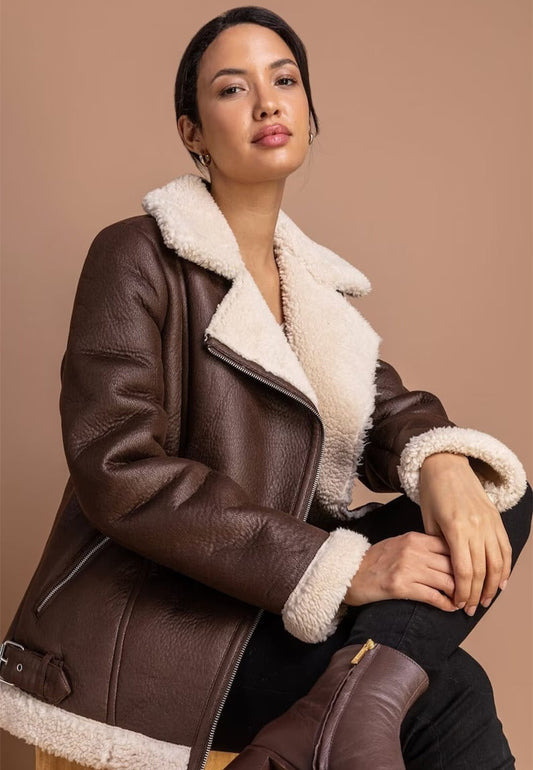 Vintage B3 RAF Womens Brown Aviator Shearling Aviator Jacket