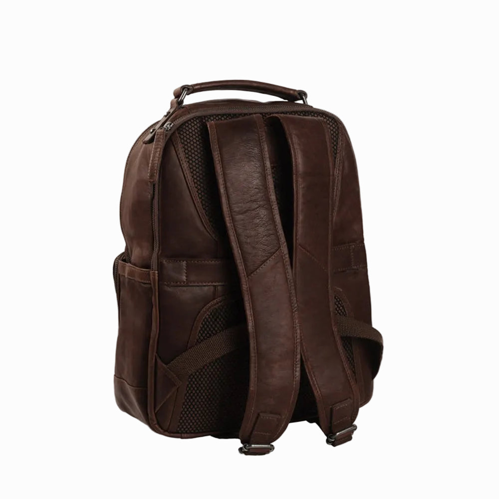 Vintage Handmade Brown Sheepskin leather backpack on a white background
