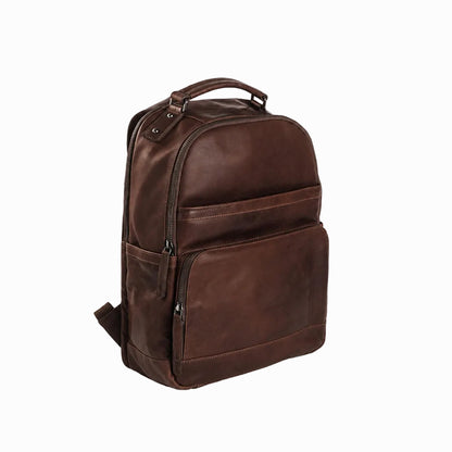 Vintage Handmade Brown leather backpack on a white background