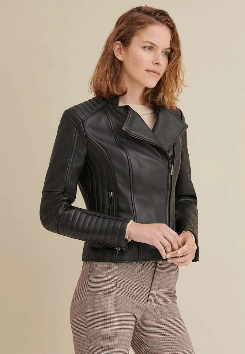 Women's Black Motorcycle Lambskin Leather Biker Jacket