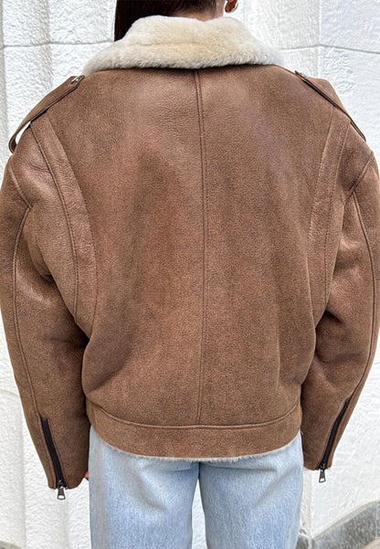 brown shearling jacket-brown leather vintage jacket-brown genuine leather shearling jacket-brown genuine leather shearling jacket-retro brown leather jacket-shearling leather jacket womens-oversized shearling jacket-brown shearling leather jacket-vintage oversized leather jacket-women's shearling bomber jacket-relaxed fit jacket-shearling bomber jacket womens-shearling leather jacket women-leather jacket with shearling collar-women's vintage brown leather jacket