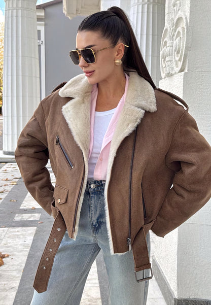 brown shearling jacket-brown leather vintage jacket-brown genuine leather shearling jacket-brown genuine leather shearling jacket-retro brown leather jacket-shearling leather jacket womens-oversized shearling jacket-brown shearling leather jacket-vintage oversized leather jacket-women's shearling bomber jacket-relaxed fit jacket-shearling bomber jacket womens-shearling leather jacket women-leather jacket with shearling collar-women's vintage brown leather jacket