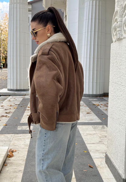 brown shearling jacket-brown leather vintage jacket-brown genuine leather shearling jacket-brown genuine leather shearling jacket-retro brown leather jacket-shearling leather jacket womens-oversized shearling jacket-brown shearling leather jacket-vintage oversized leather jacket-women's shearling bomber jacket-relaxed fit jacket-shearling bomber jacket womens-shearling leather jacket women-leather jacket with shearling collar-women's vintage brown leather jacket
