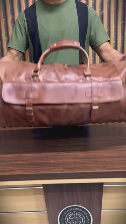 Vintage Brown Genuine Leather Travel Duffle Bag