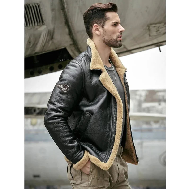 shearling jacket men-faux shearling jacket-black shearling jacket-sheepskin jacket mens-shearling aviator jacket-sheepskin leather jacket-real shearling jacket-shearling collar jacket-b3 sheepskin shearling jacket