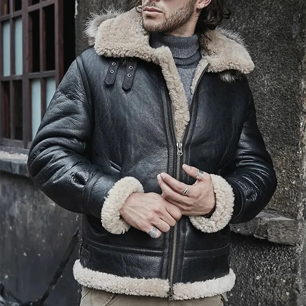 B3 bomber jacket-sheepskin bomber jacket-B3 bomber jacket men-B3 leather bomber jacket-B3 bomber coat-B3 leather jacket-B3 jacket-fur collar jacket-B3 bomber jackets-black b3 bomber jacket-black fur jacket-black leather jacket