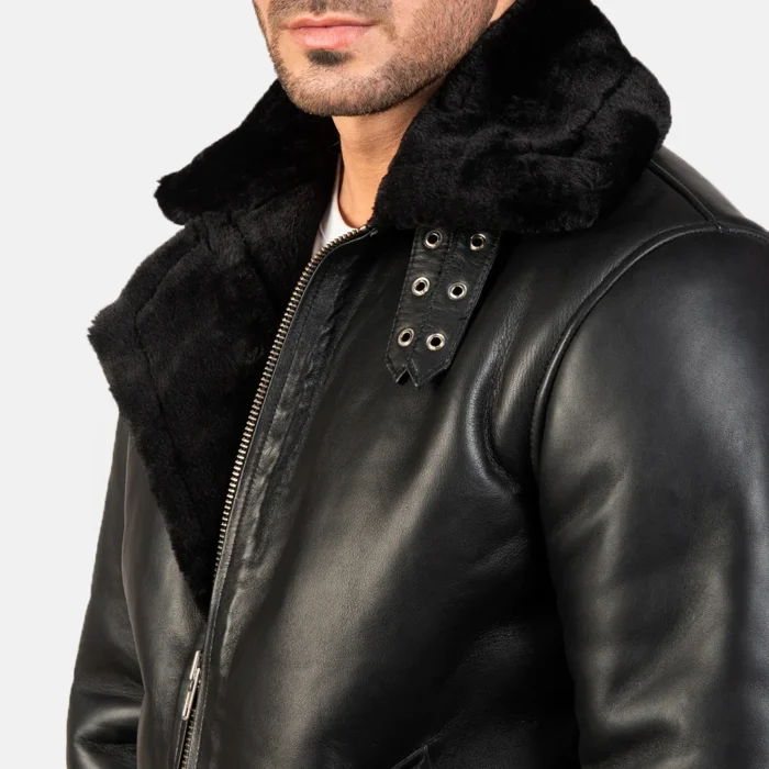 black leather jacket-mens black leather jacket-men's sheepksin leather jacket-black real leather jacket-leather jacket in black-men in black leather jacket-black leather jacket with collar-mens black bomber jacket-sheepskin leather bomber jacket-mens black leather bomber jacket