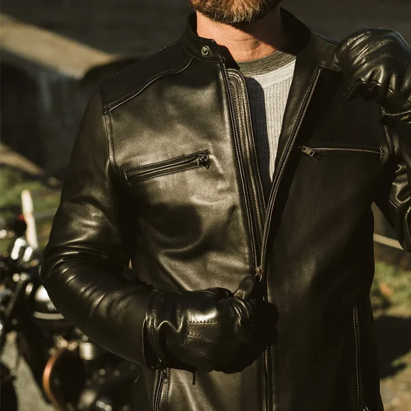 mens black leather jacket-mens black leather motorbike jacket-mens sheepskin leather jacket-black motorbike jacket-black real leather jacket