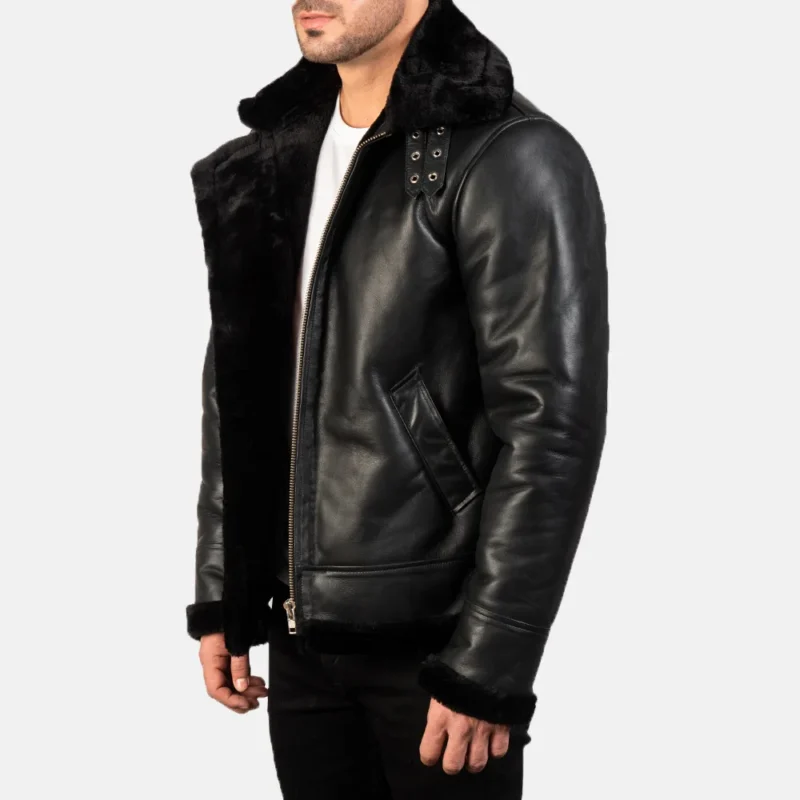 black leather jacket-mens black leather jacket-men's sheepksin leather jacket-black real leather jacket-leather jacket in black-men in black leather jacket-black leather jacket with collar-mens black bomber jacket-sheepskin leather bomber jacket-mens black leather bomber jacket