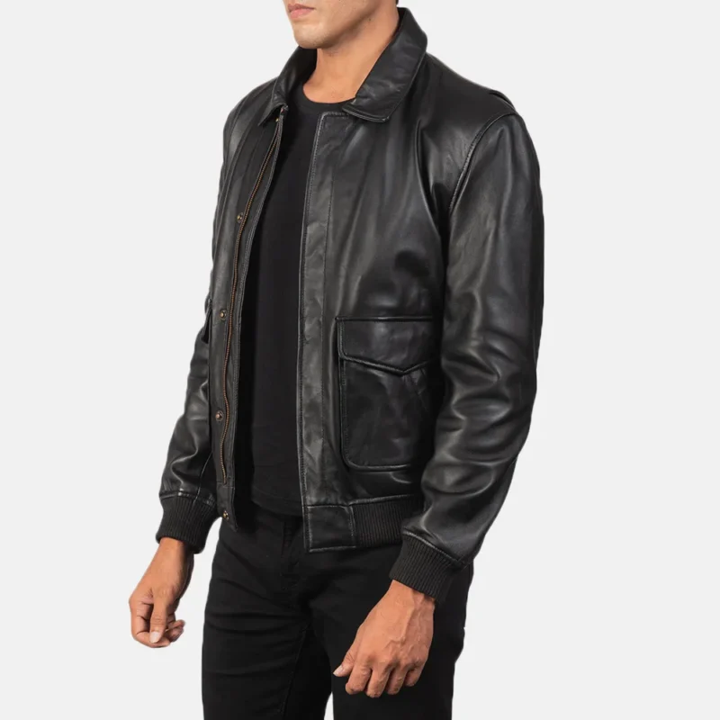 black leather jacket-mens black leather jacket-men's sheepksin leather jacket-black real leather jacket-leather jacket in black-men in black leather jacket-black leather jacket with collar-mens black bomber jacket-sheepskin leather bomber jacket-mens black leather bomber jacket