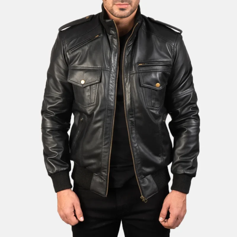 black leather jacket-mens black leather jacket-men's sheepksin leather jacket-black real leather jacket-leather jacket in black-men in black leather jacket-black leather jacket with collar-mens black bomber jacket-sheepskin leather bomber jacket-mens black leather bomber jacket-matte black leather jacket