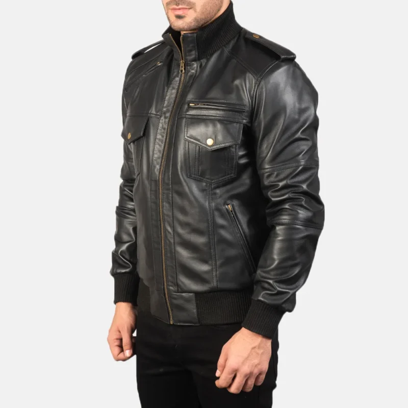 black leather jacket-mens black leather jacket-men's sheepksin leather jacket-black real leather jacket-leather jacket in black-men in black leather jacket-black leather jacket with collar-mens black bomber jacket-sheepskin leather bomber jacket-mens black leather bomber jacket-matte black leather jacket