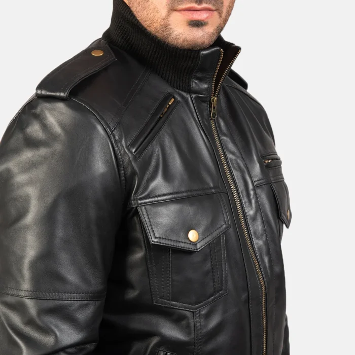 black leather jacket-mens black leather jacket-men's sheepksin leather jacket-black real leather jacket-leather jacket in black-men in black leather jacket-black leather jacket with collar-mens black bomber jacket-sheepskin leather bomber jacket-mens black leather bomber jacket-matte black leather jacket