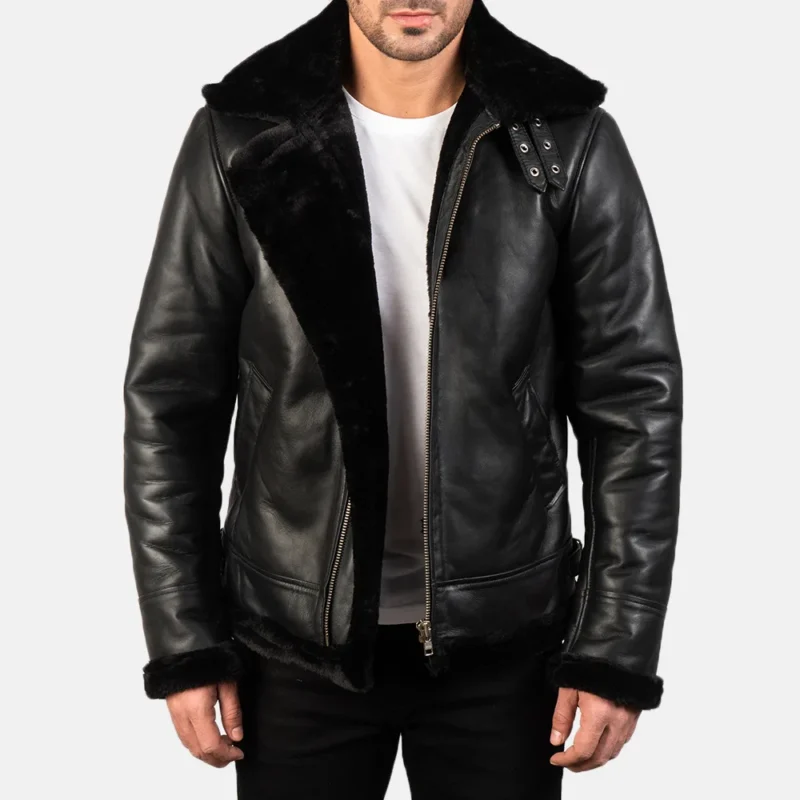 black leather jacket-mens black leather jacket-men's sheepksin leather jacket-black real leather jacket-leather jacket in black-men in black leather jacket-black leather jacket with collar-mens black bomber jacket-sheepskin leather bomber jacket-mens black leather bomber jacket