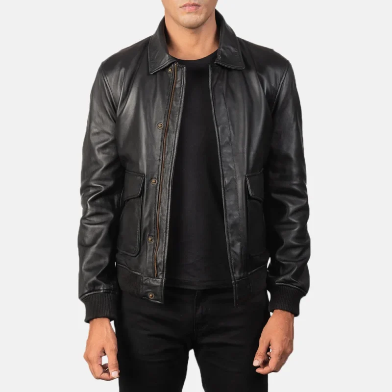 black leather jacket-mens black leather jacket-men's sheepksin leather jacket-black real leather jacket-leather jacket in black-men in black leather jacket-black leather jacket with collar-mens black bomber jacket-sheepskin leather bomber jacket-mens black leather bomber jacket