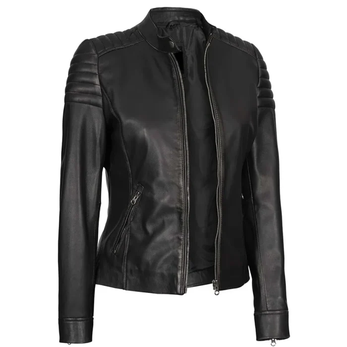 womens leather jackets-black leather jacket for womens-black leather racer jacket-cafe racer leather jacket-womens leather racer jacket-racer moto jacket