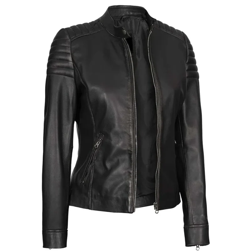 womens leather jackets-black leather jacket for womens-black leather racer jacket-cafe racer leather jacket-womens leather racer jacket-racer moto jacket